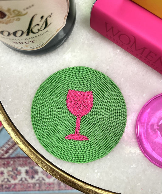 Green Wine Glass Beaded Coaster