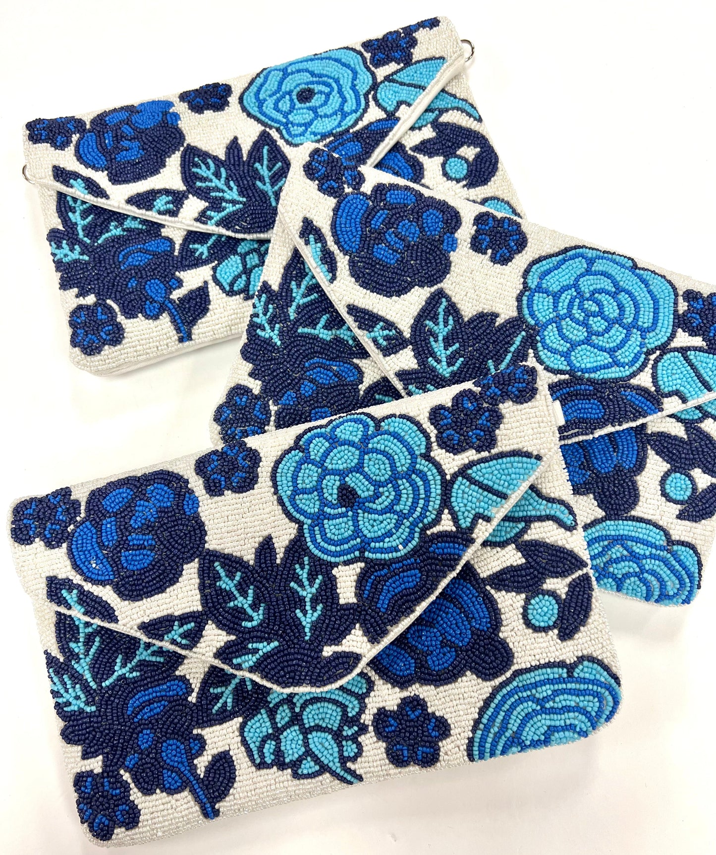 Blue Floral Beaded Clutch